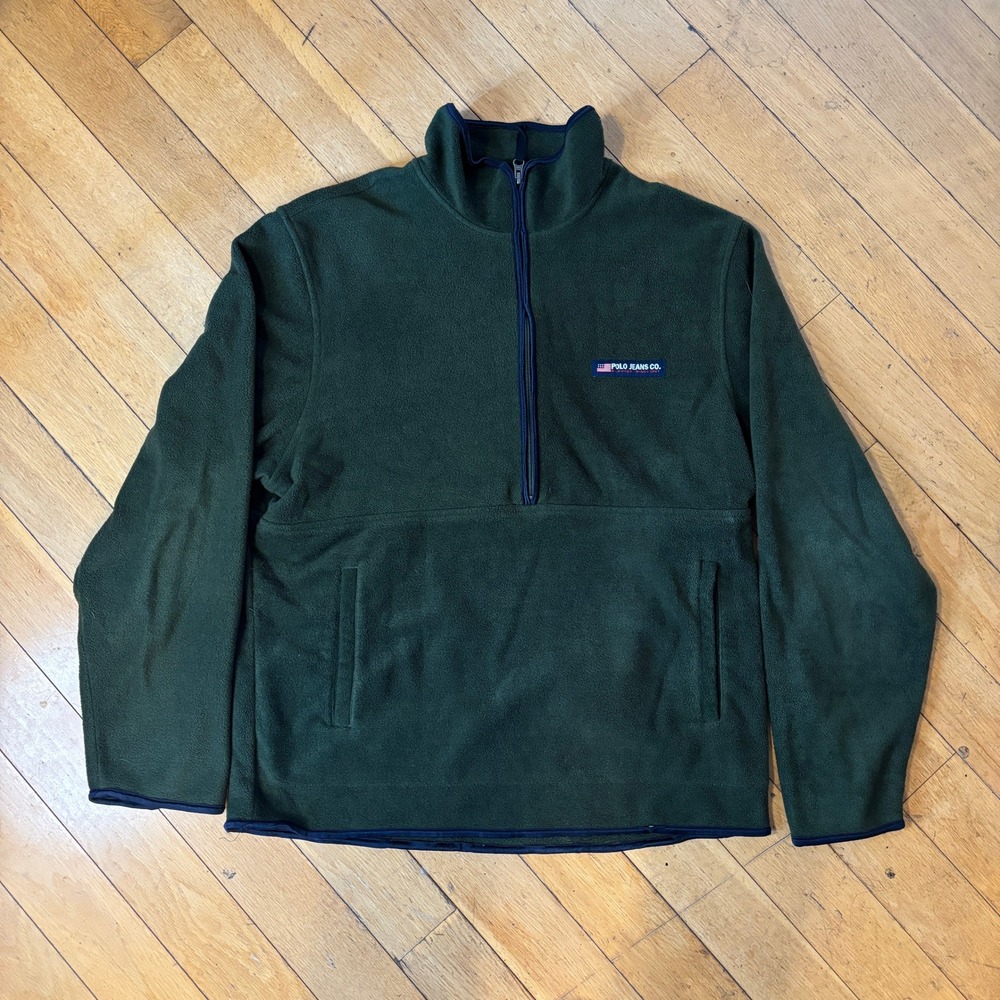 Ralph Lauren Polo Jeans Co Vintage Y2K Fleece Half Zip Pullover Mens L Olive